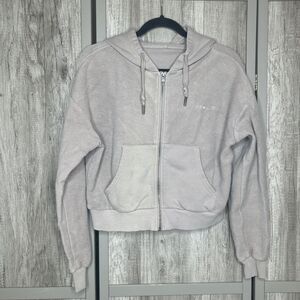 Vitality Hoodie Size S Full Zip Cropped Cotton Beige Gray